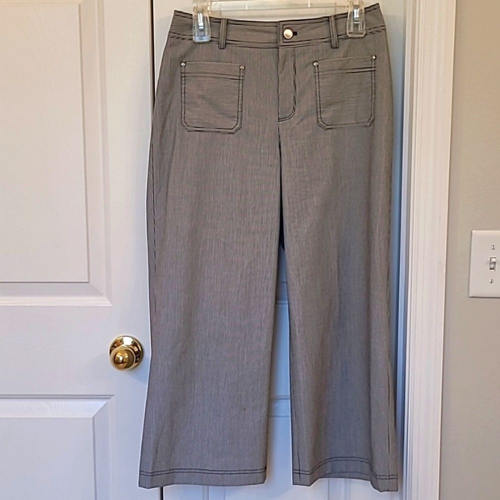 Karl Lagerfeld Flat Front Wide Leg Railroad Stripe Cropped Pants